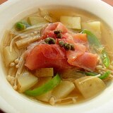 ＋生ハム❤野菜とキノコのスープ♪（じゃが芋ほか）